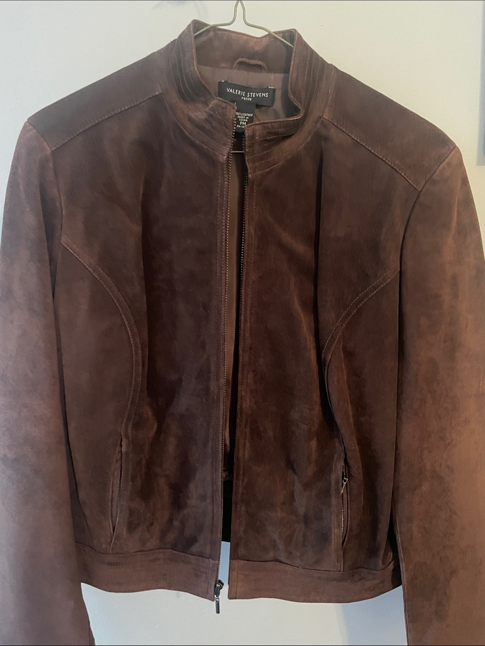 Valerie Stevens Brown Suede Zip Bomber Jacket